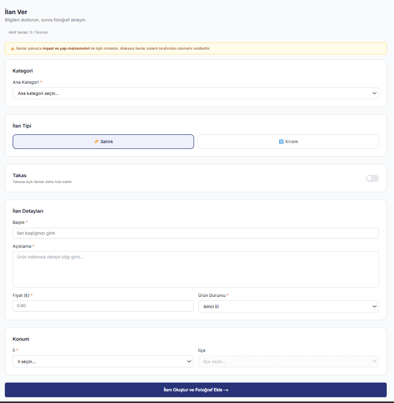 İlan verme sayfası